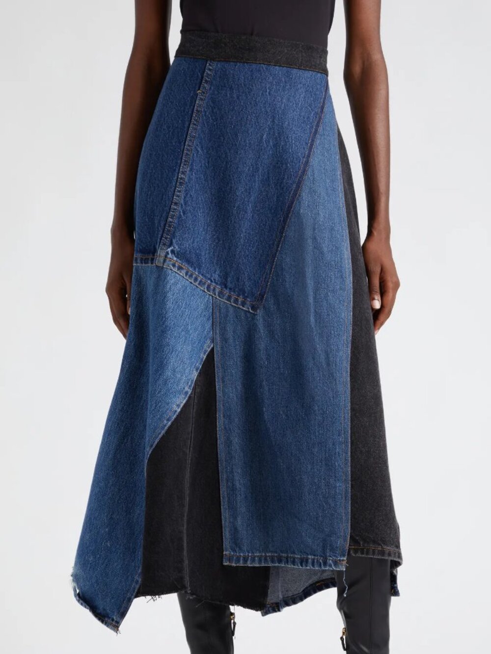 SEA New York Elena Skirt baggy pieced Denim Patchwork Midi Grunge asymmetric 6 - Picture 8 of 16
